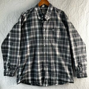 Cinch Mens XL Grey Plaid Button Down Lightweight Cotton Western Work Shirt